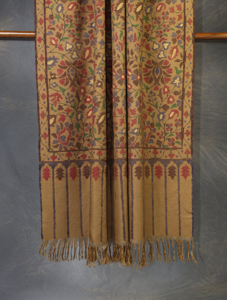 Beige Base Kani Cashmere Pashmina Shawl
