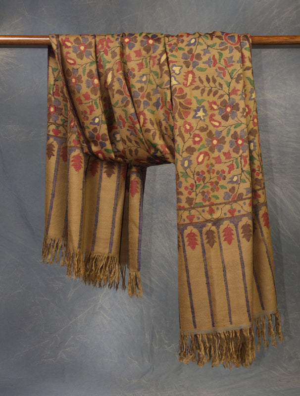 Beige Base Kani Cashmere Pashmina Shawl