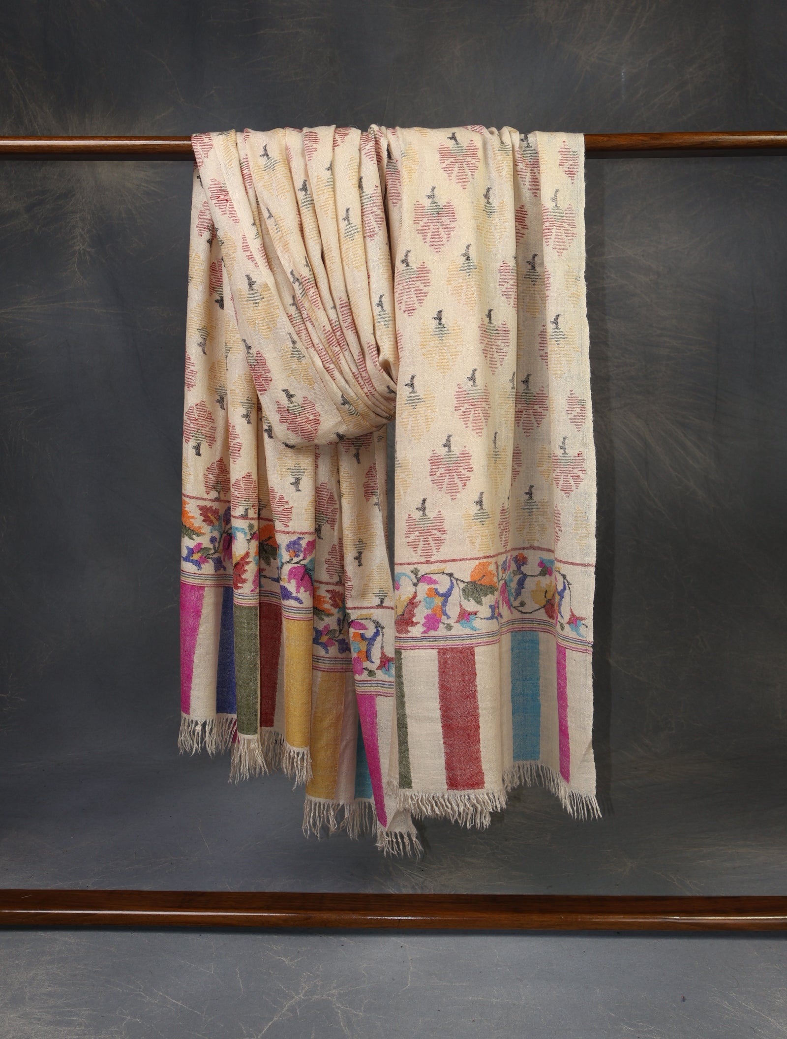 3 yard Ivory Base Kani Cashmere Pashmina Shawl