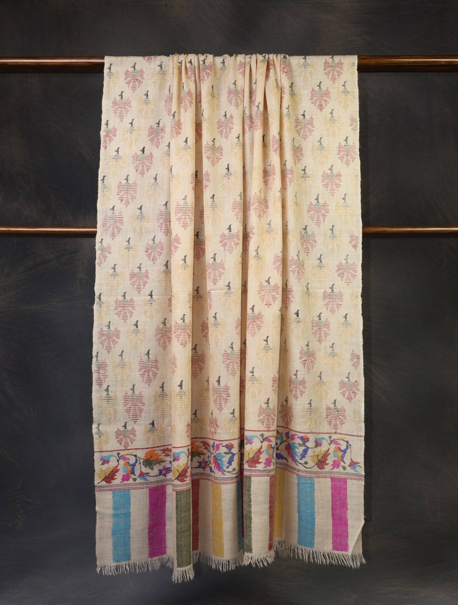 3 yard Ivory Base Kani Cashmere Pashmina Shawl