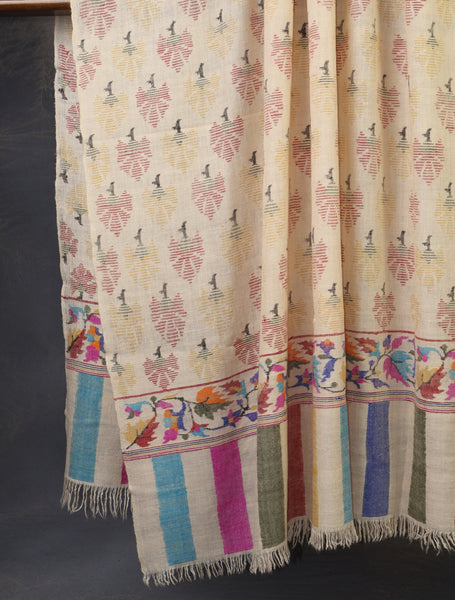 3 yard Ivory Base Kani Cashmere Pashmina Shawl