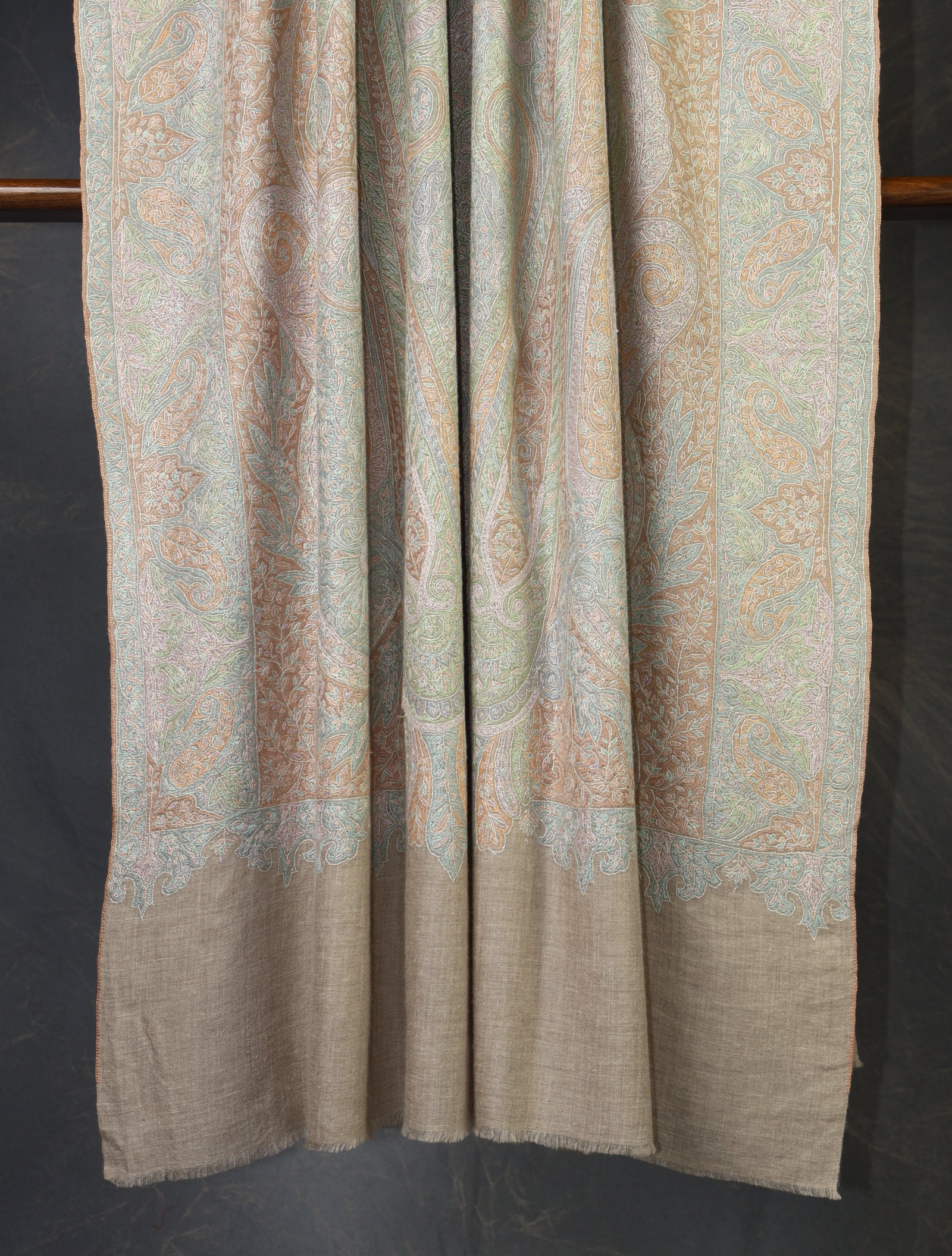 2.5 yard Natural Jamawar Embroidery Cashmere Pashmina Shawl