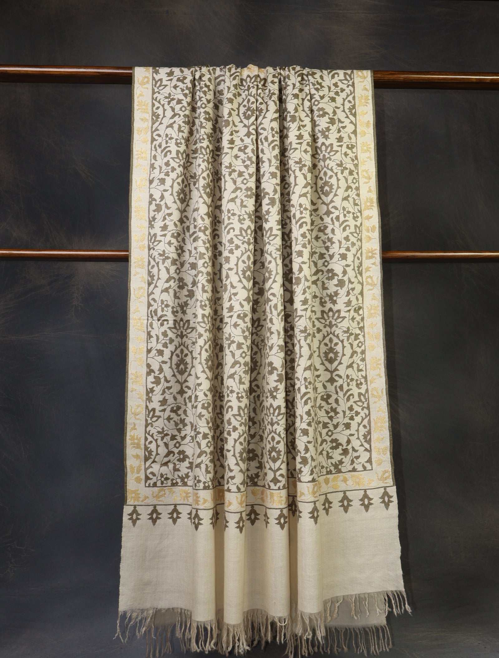 3 yard Ivory Base Kani Cashmere Pashmina Shawl