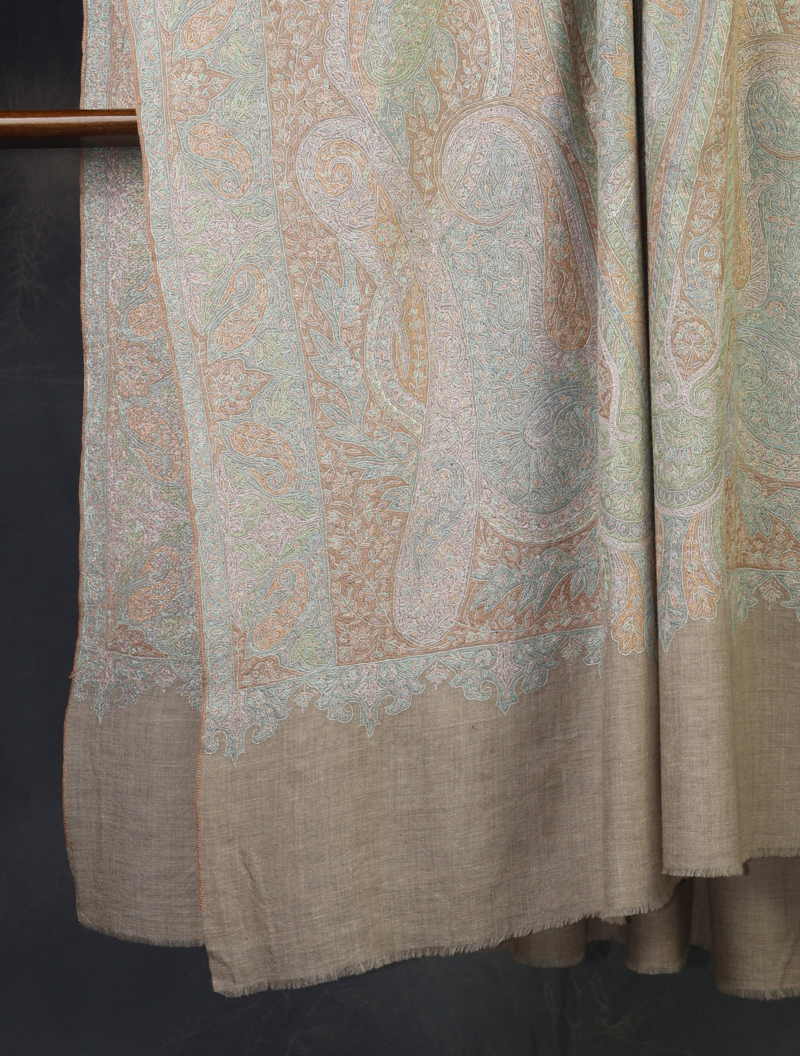 2.5 yard Natural Jamawar Embroidery Cashmere Pashmina Shawl