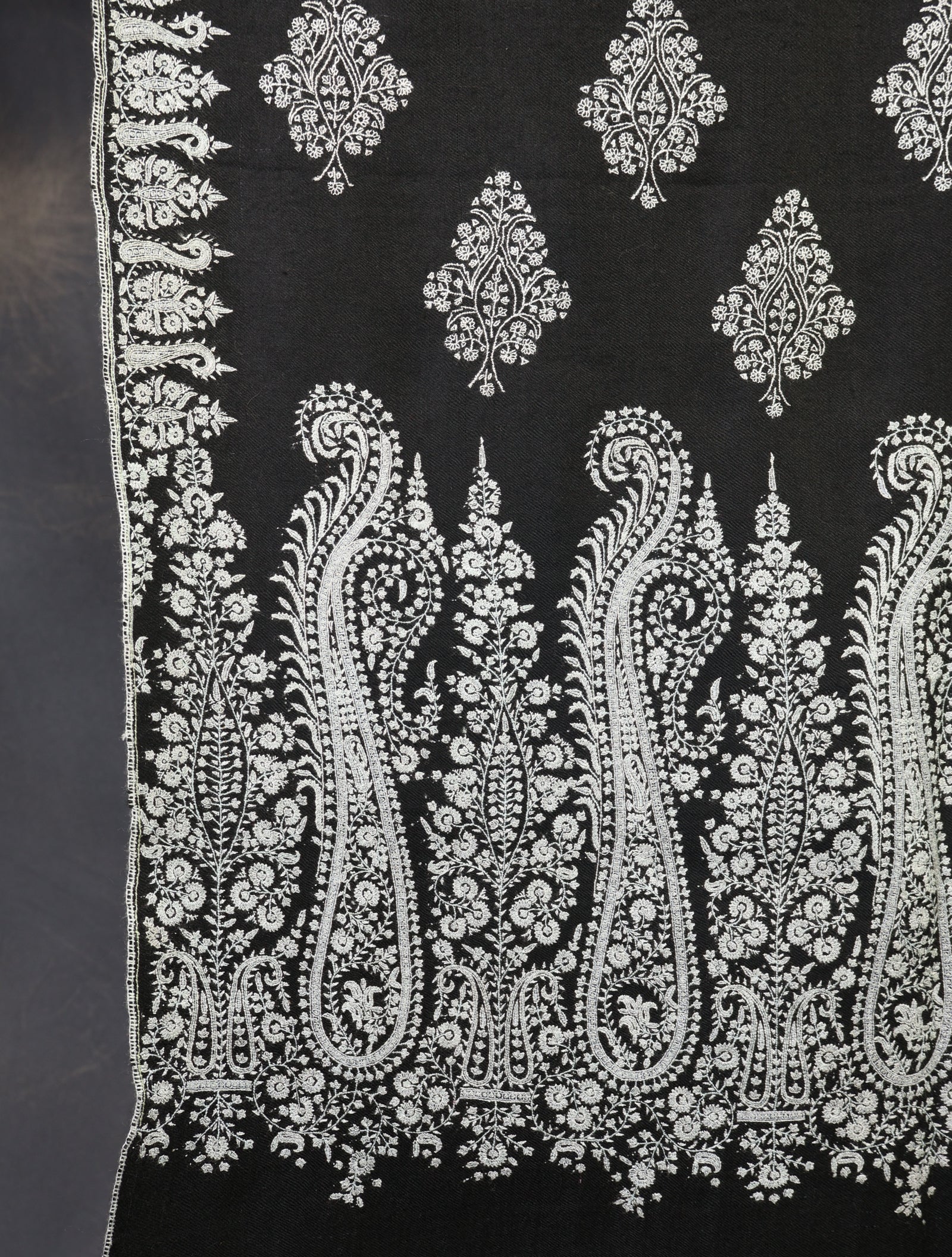 2.5 yard Black Buteh Palla Embroidery Cashmere Pashmina Shawl