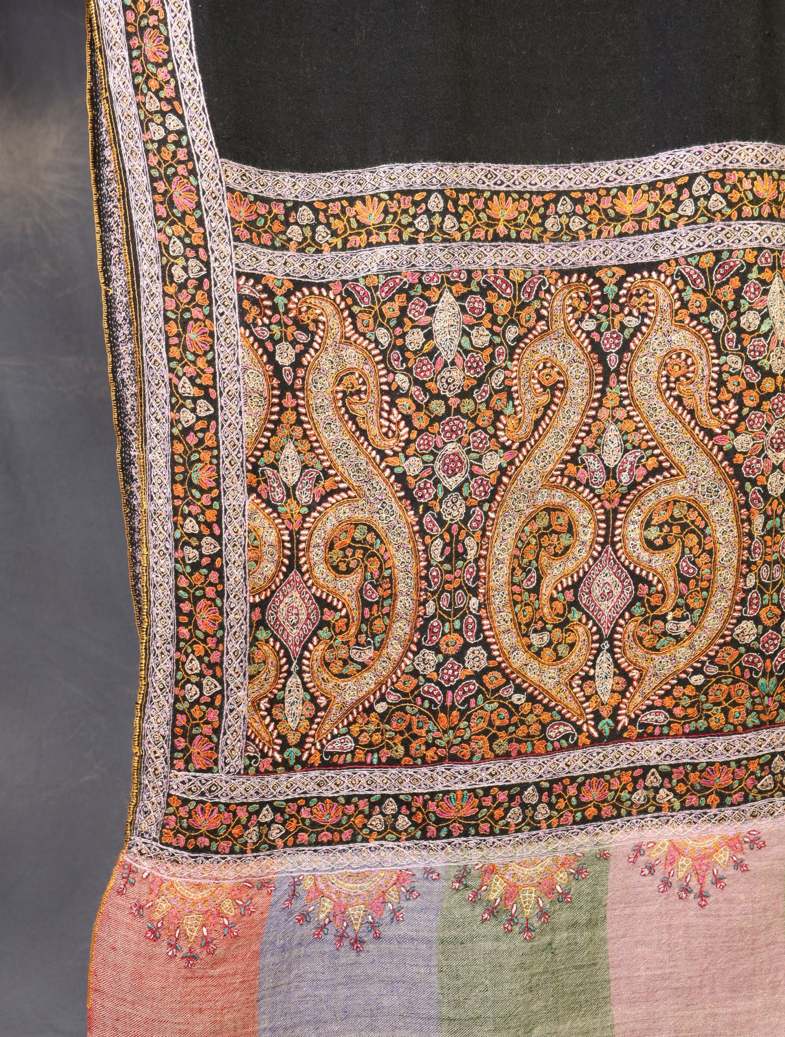 3 yard Black Big Border Embroidery Cashmere Pashmina Shawl