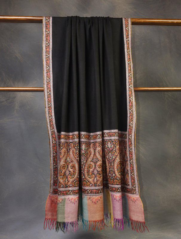 3 yard Black Big Border Embroidery Cashmere Pashmina Shawl