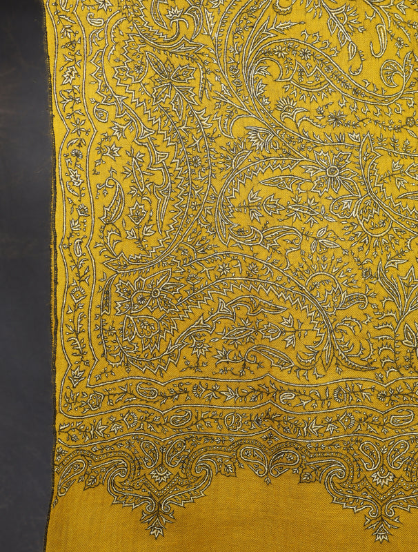 3 yard Mustard Jamawar Embroidery Cashmere Pashmina Shawl