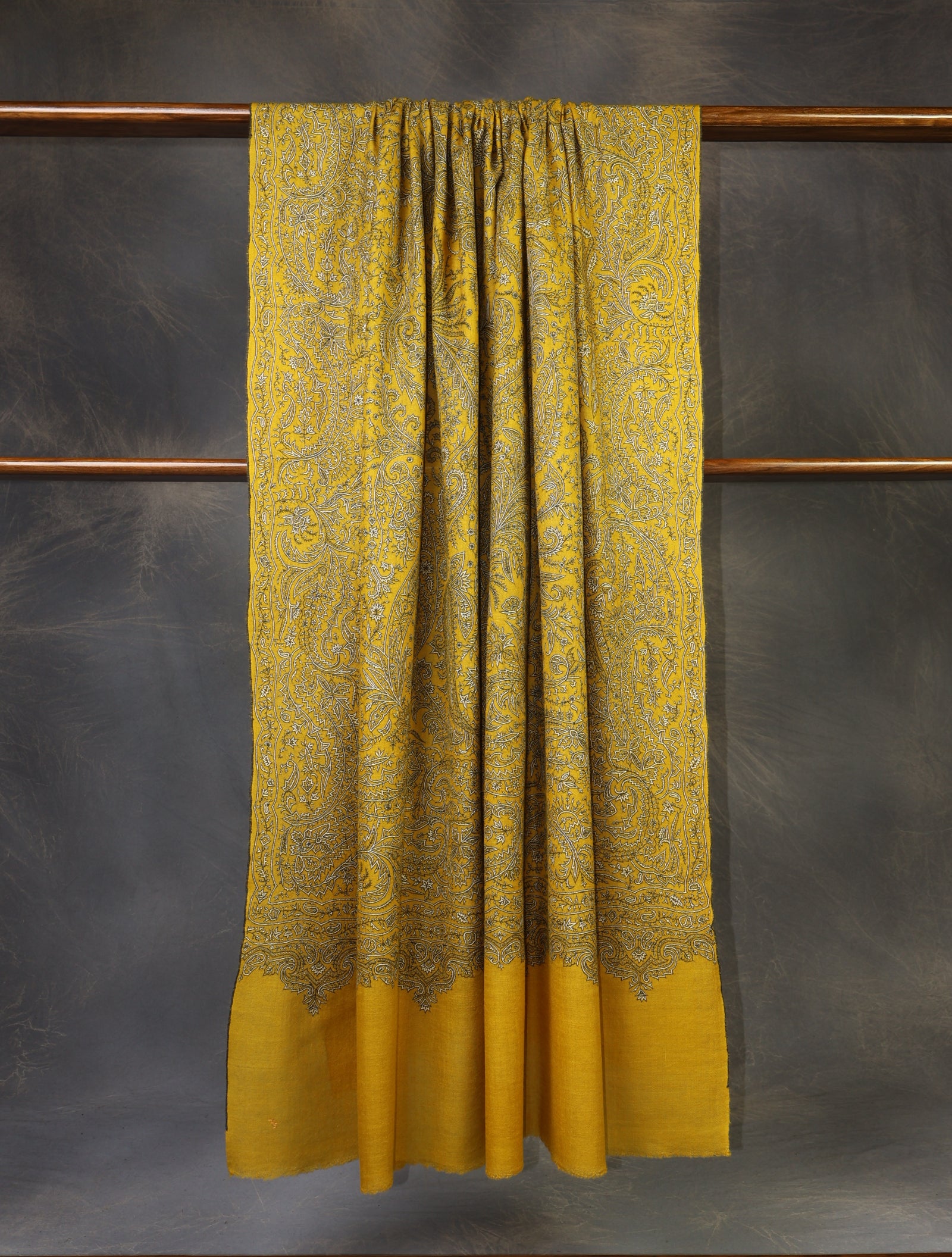 3 yard Mustard Jamawar Embroidery Cashmere Pashmina Shawl