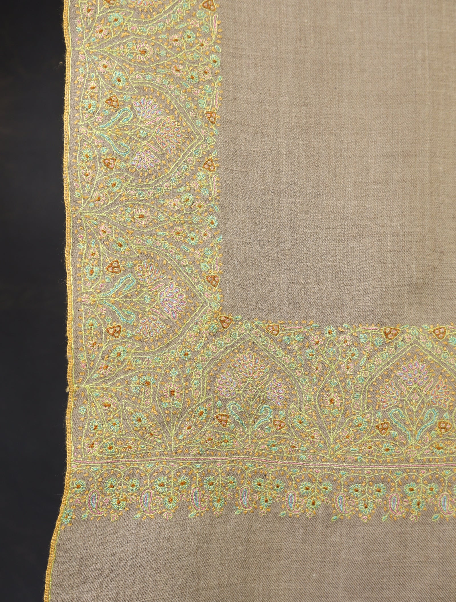 2.5 yard Beige Big Border Embroidery Cashmere Pashmina Shawl