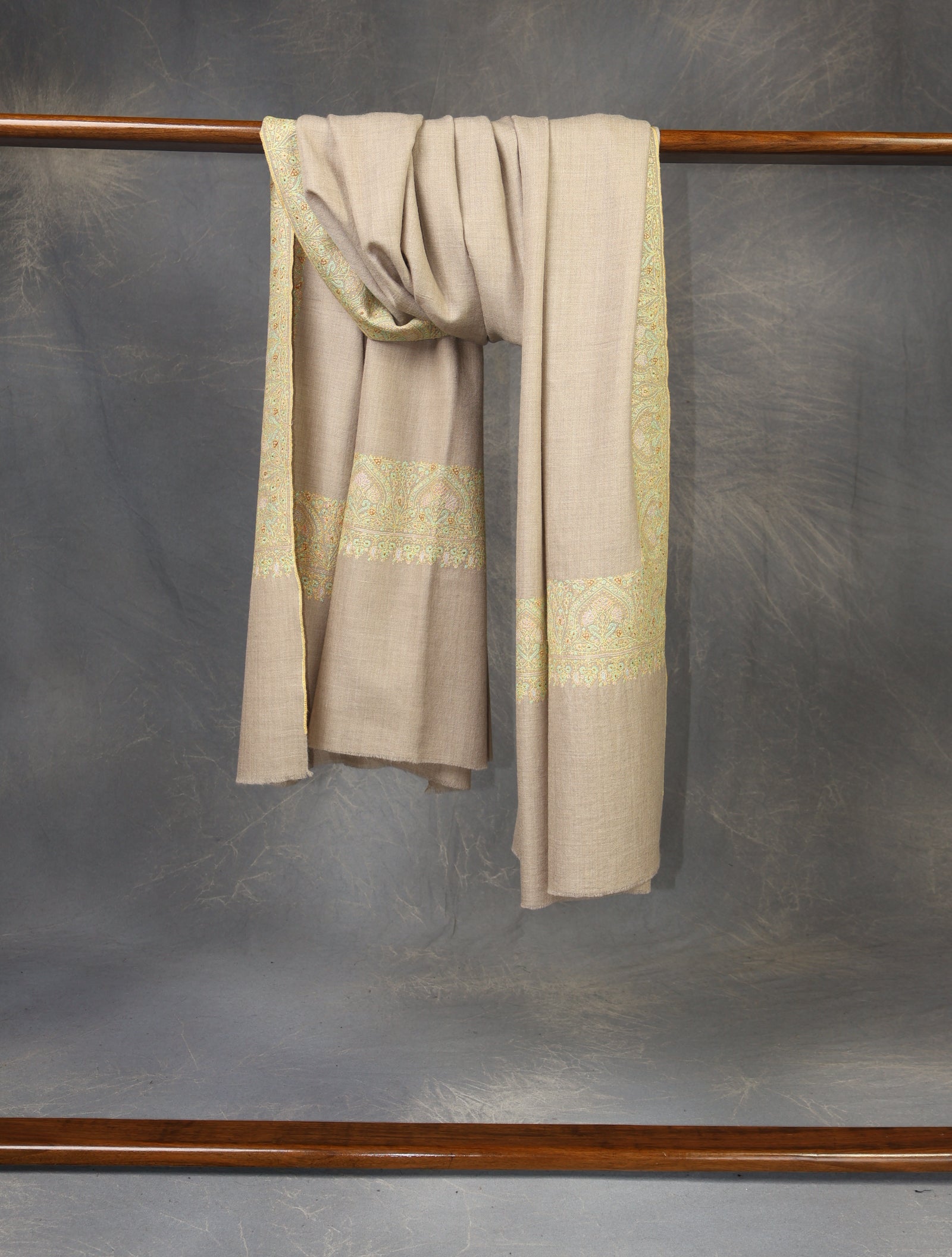 2.5 yard Beige Big Border Embroidery Cashmere Pashmina Shawl