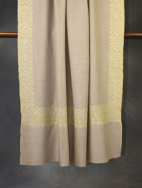 2.5 yard Beige Big Border Embroidery Cashmere Pashmina Shawl
