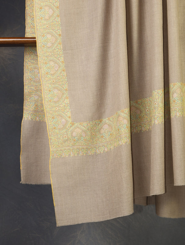 2.5 yard Beige Big Border Embroidery Cashmere Pashmina Shawl