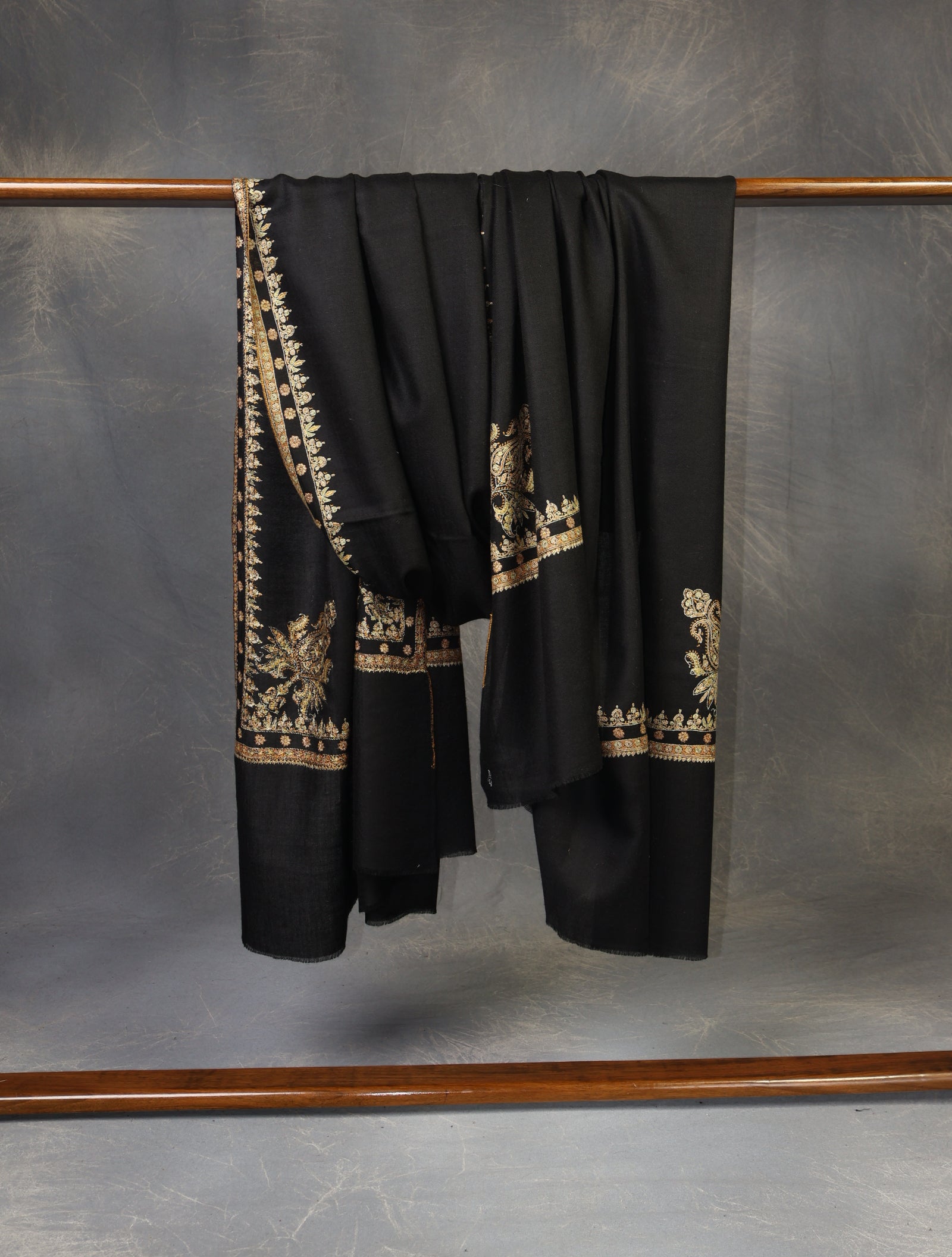 3 yard Black Small Border Embroidery Cashmere Pashmina Shawl