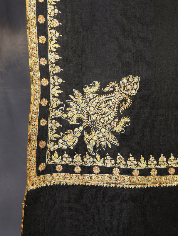 3 yard Black Small Border Embroidery Cashmere Pashmina Shawl
