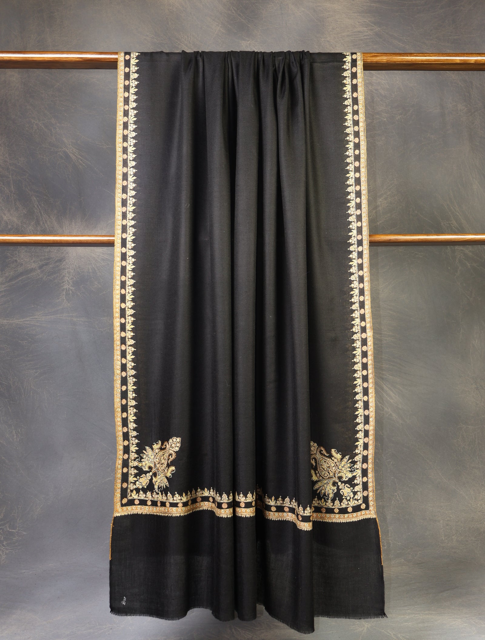 3 yard Black Small Border Embroidery Cashmere Pashmina Shawl