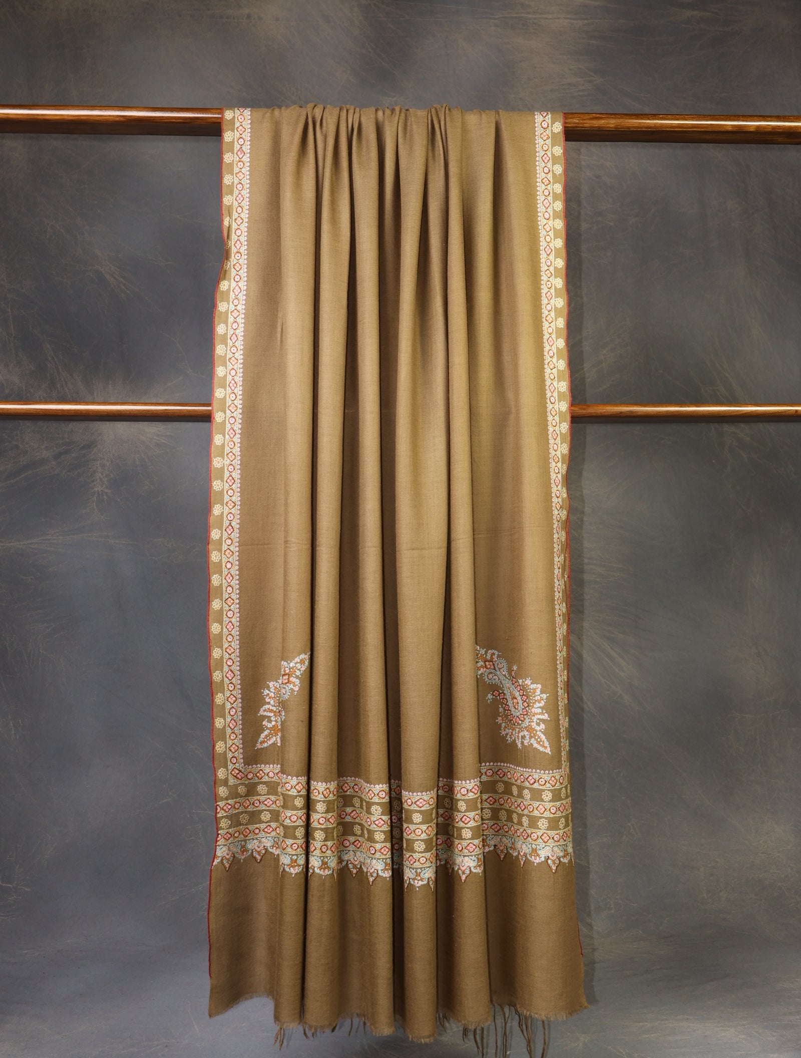 3 yard Beige Big Border Embroidery Cashmere Pashmina Shawl
