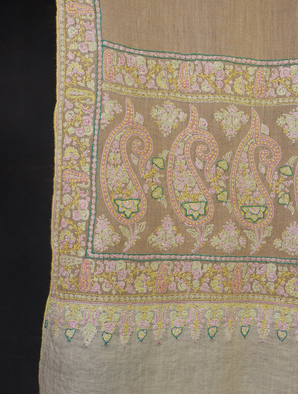 2.5 yard Natural  Big Border Embroidery Cashmere Pashmina Shawl