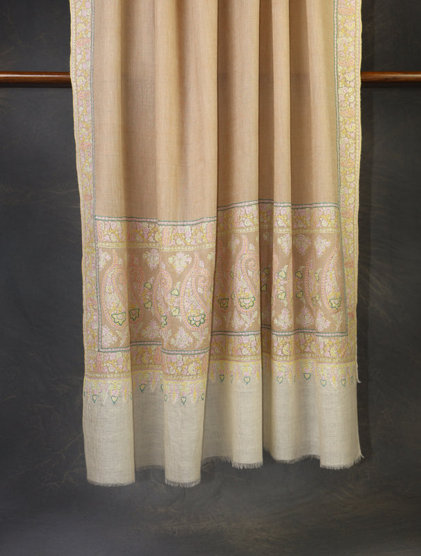 2.5 yard Natural  Big Border Embroidery Cashmere Pashmina Shawl