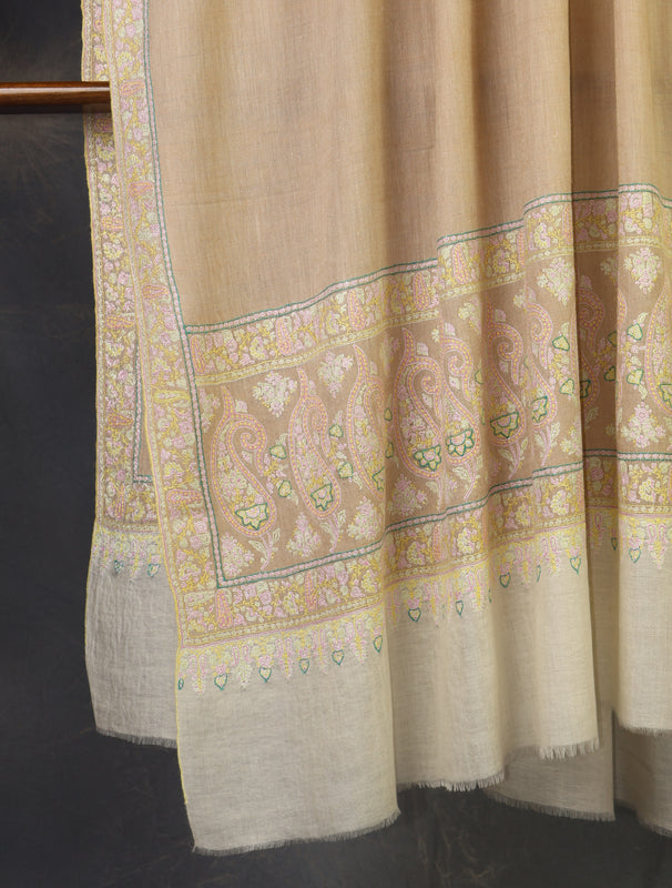 2.5 yard Natural  Big Border Embroidery Cashmere Pashmina Shawl