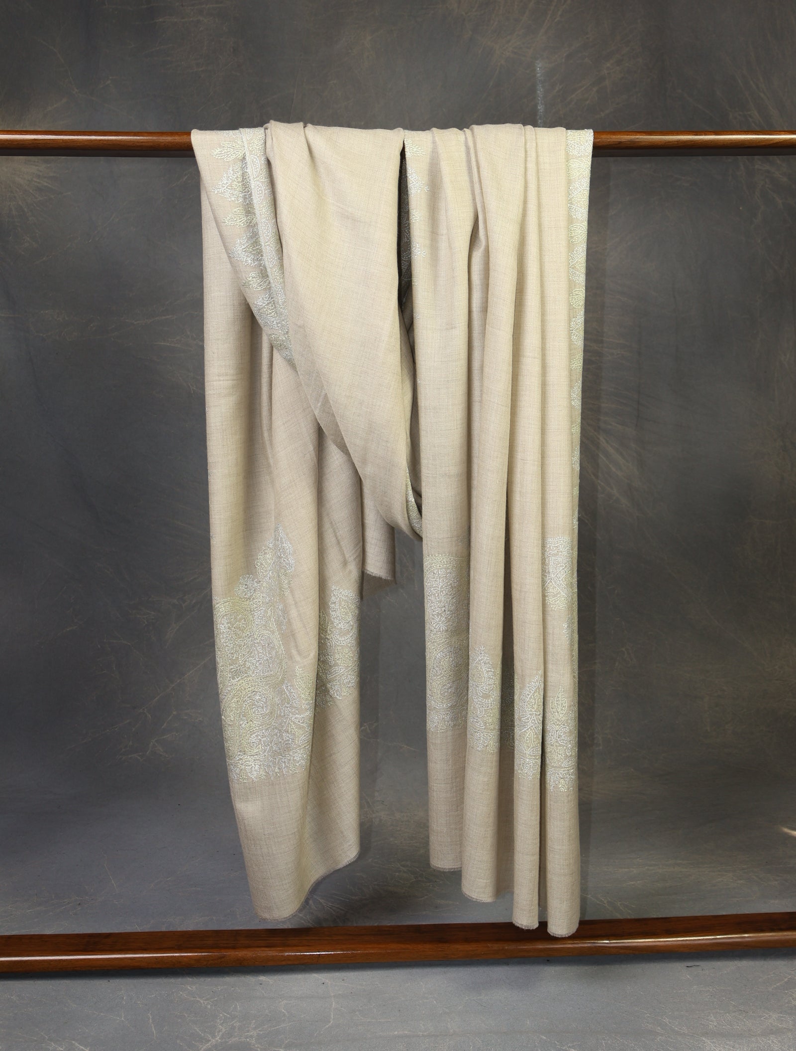 3 yard Ivory Corner Embroidery Cashmere Pashmina Shawl