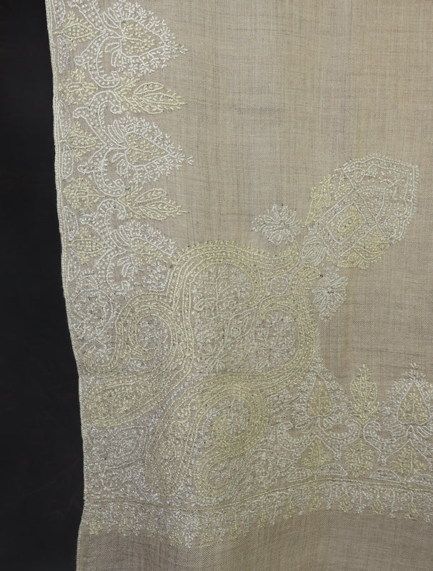 3 yard Ivory Corner Embroidery Cashmere Pashmina Shawl