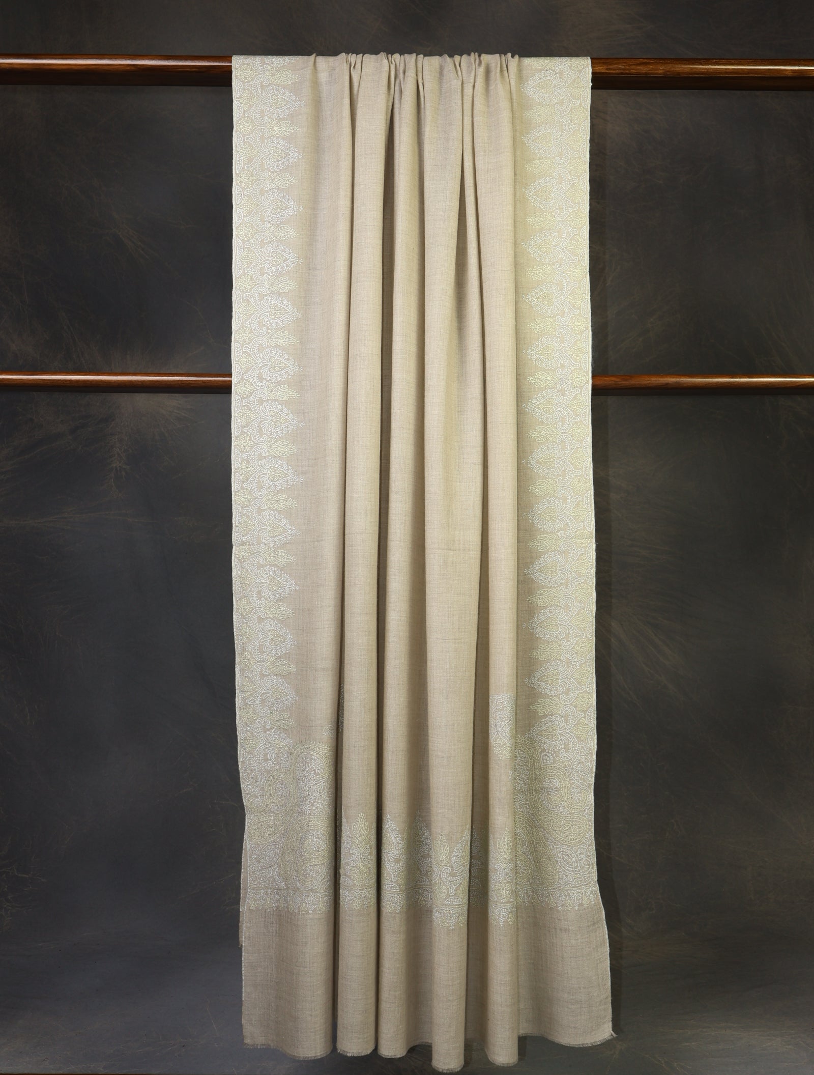 3 yard Ivory Corner Embroidery Cashmere Pashmina Shawl