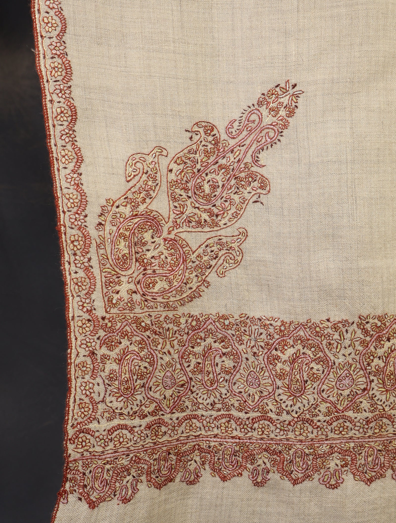 2.5 yard Ivory Big Border Embroidery Cashmere Pashmina Shawl