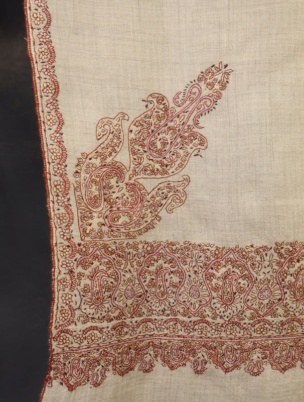 2.5 yard Ivory Big Border Embroidery Cashmere Pashmina Shawl