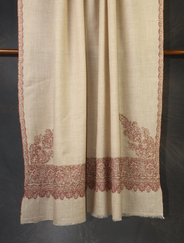 2.5 yard Ivory Big Border Embroidery Cashmere Pashmina Shawl