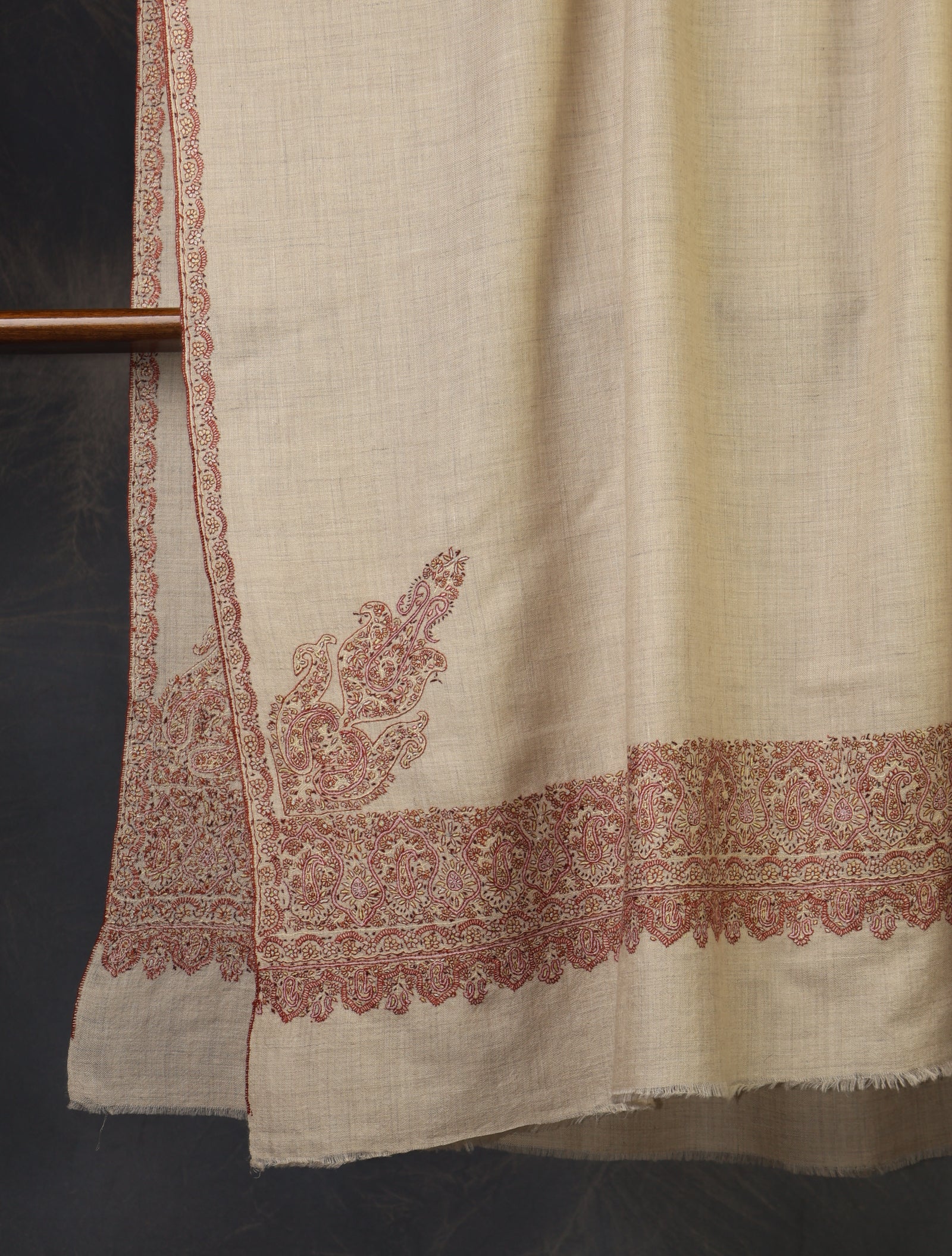 2.5 yard Ivory Big Border Embroidery Cashmere Pashmina Shawl