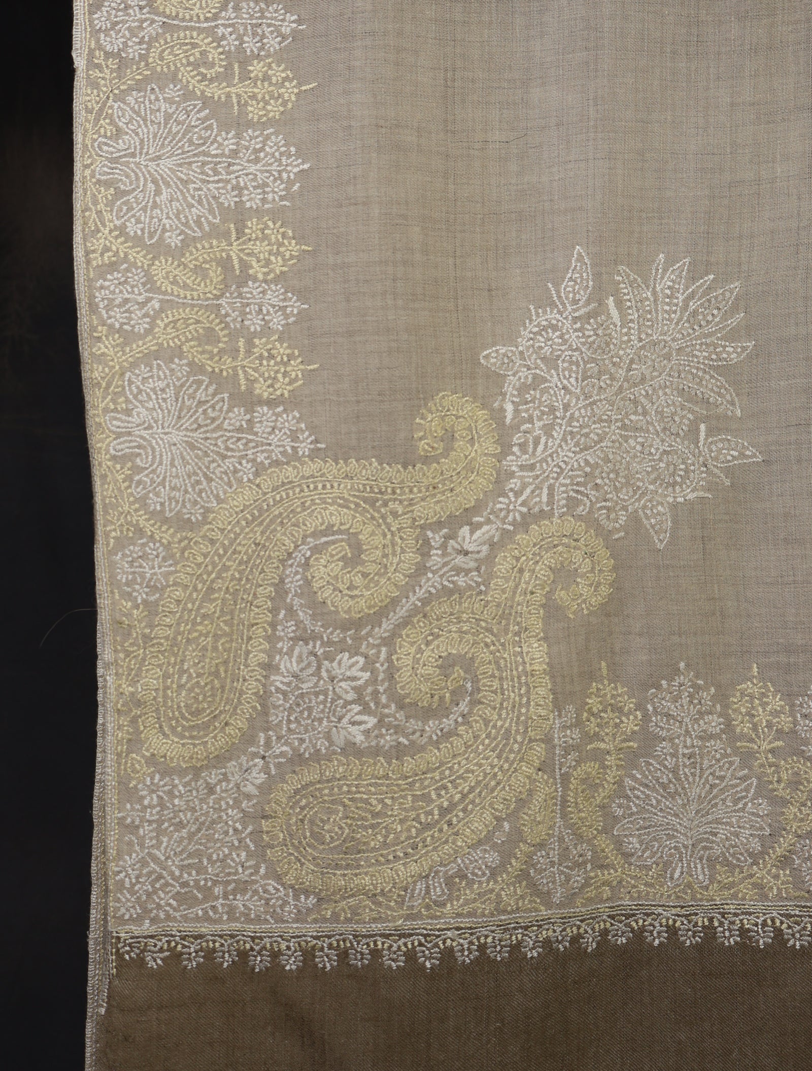 3 yard Ivory Corner Embroidery Cashmere Shawl