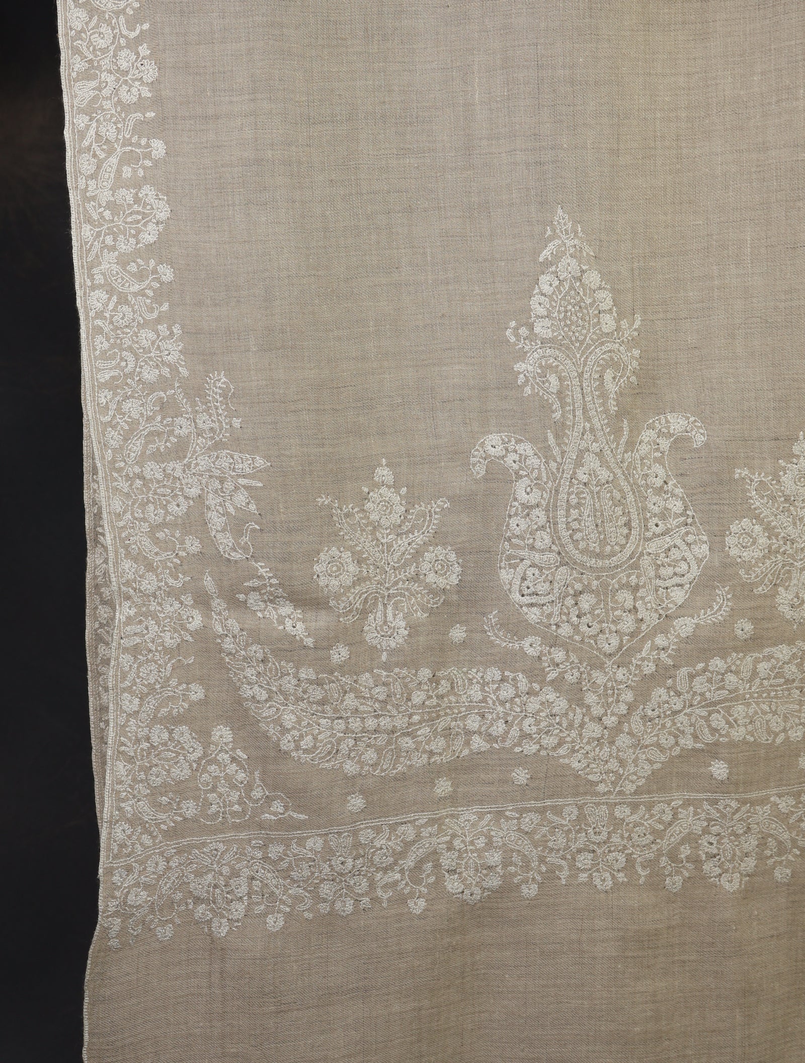 3 yard Ivory Big Border Embroidery Cashmere Pashmina Shawl