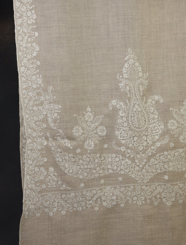 3 yard Ivory Big Border Embroidery Cashmere Pashmina Shawl