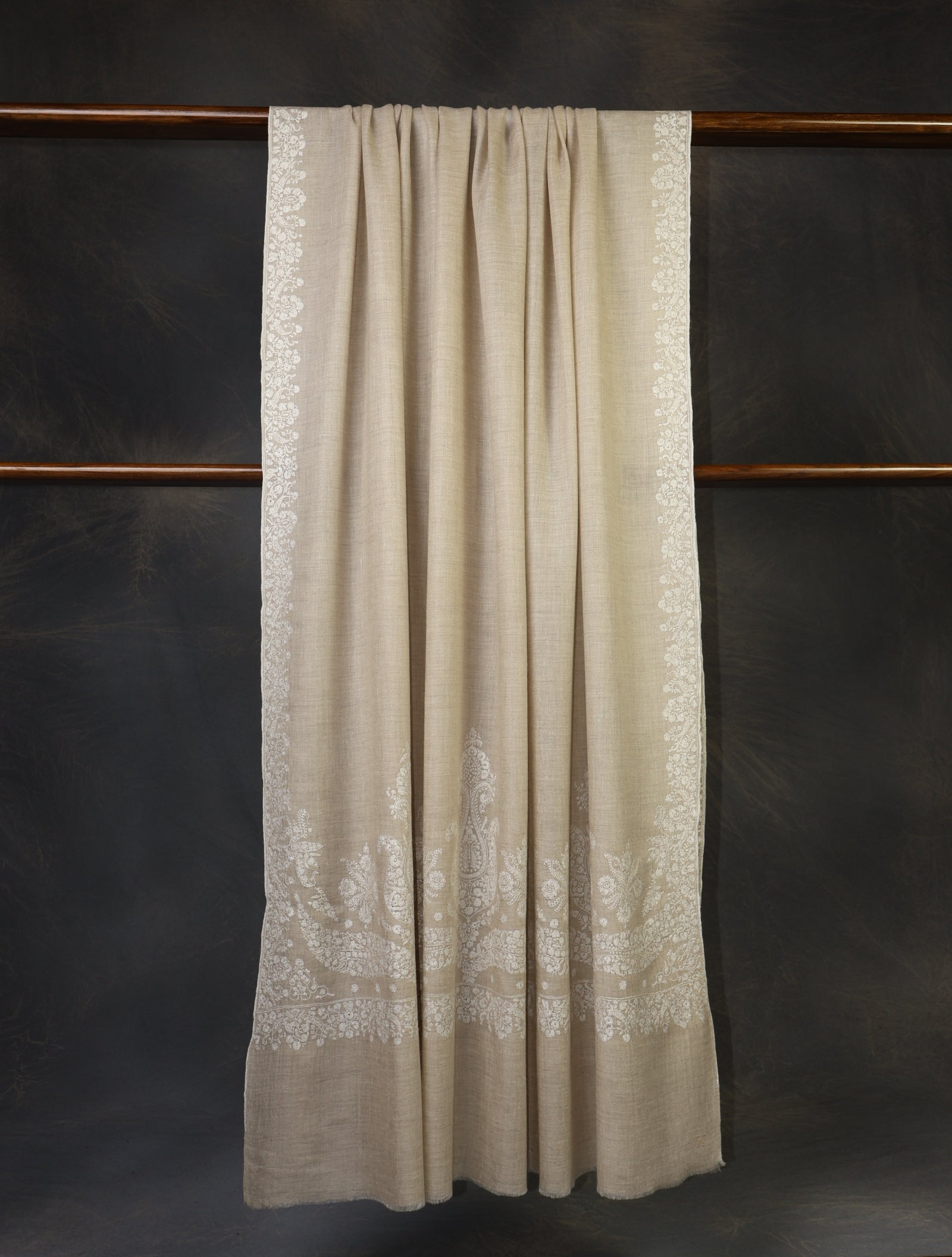 3 yard Ivory Big Border Embroidery Cashmere Pashmina Shawl