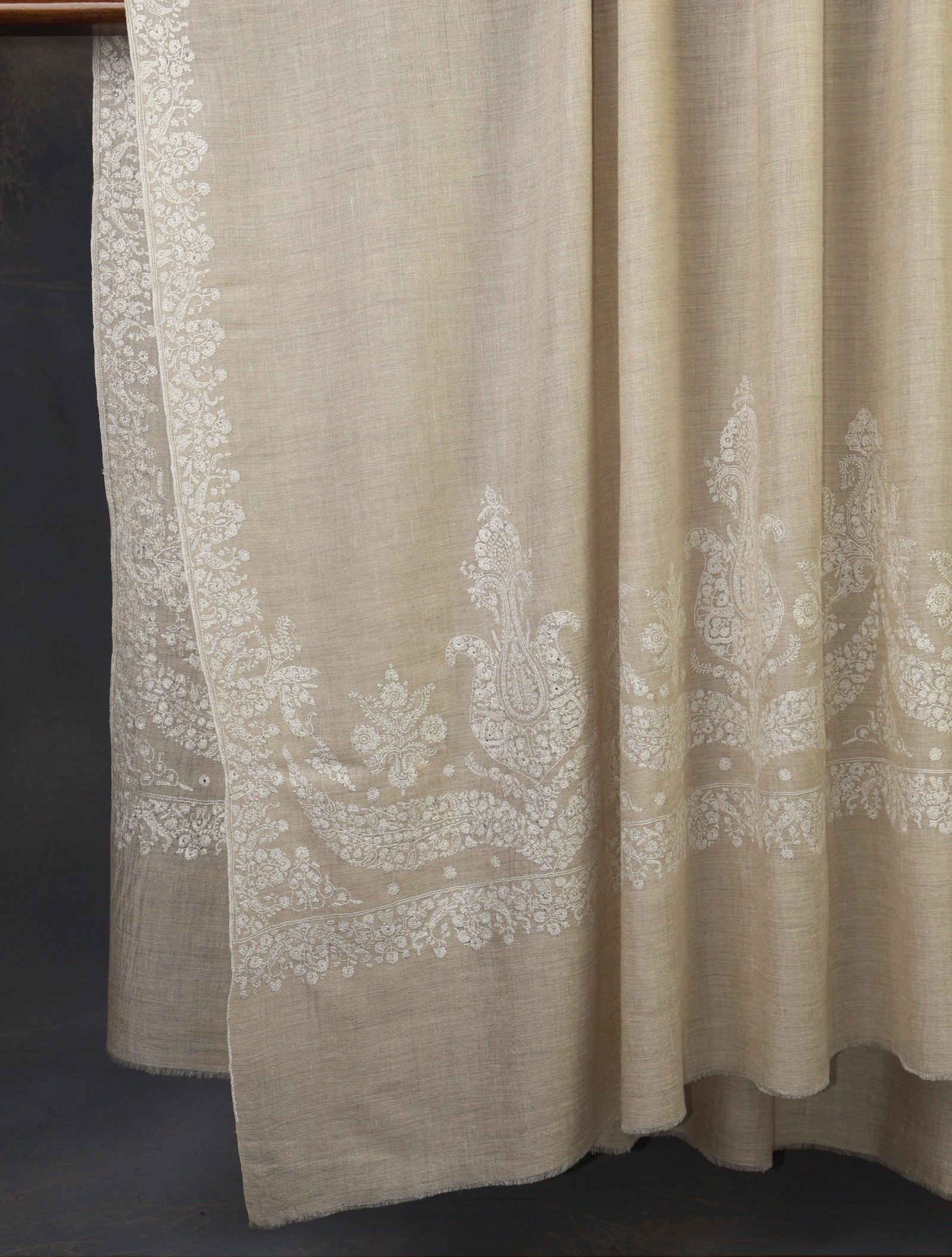 3 yard Ivory Big Border Embroidery Cashmere Pashmina Shawl