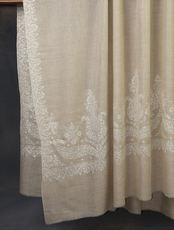 3 yard Ivory Big Border Embroidery Cashmere Pashmina Shawl