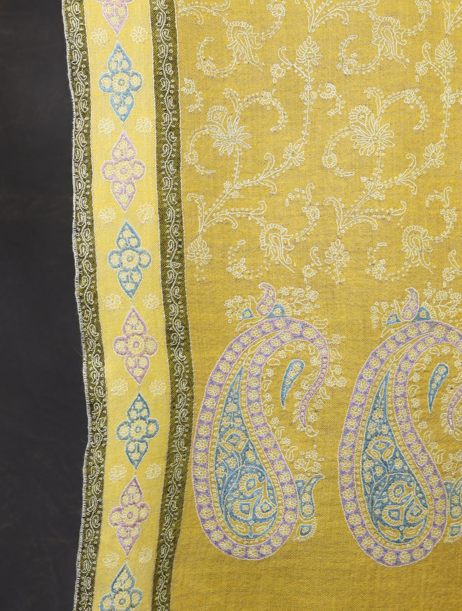 2.5 yard Mutard Jali Embroidery Cashmere Pashmina Shawl