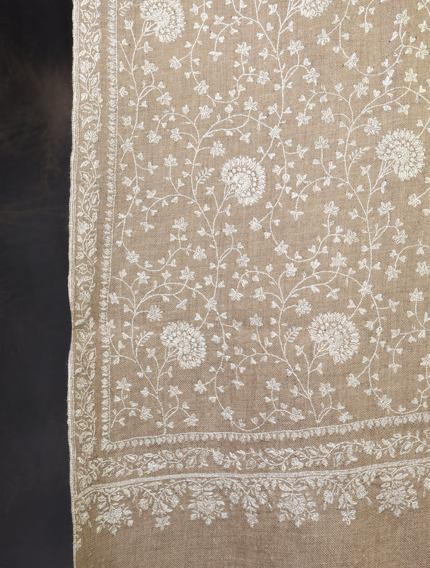 3 yard Natural Jali Embroidery Cashmere Pashmina Shawl