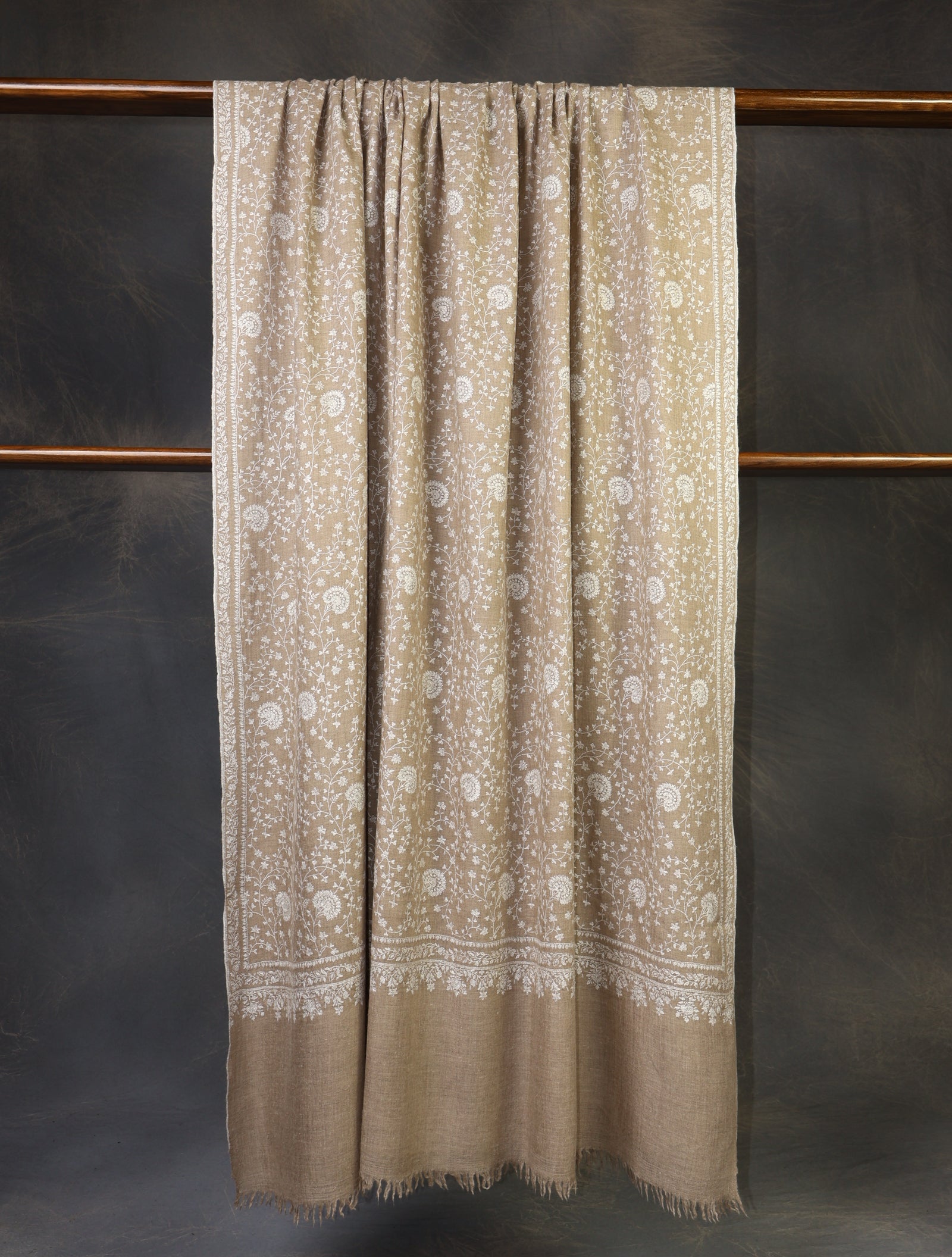 3 yard Natural Jali Embroidery Cashmere Pashmina Shawl