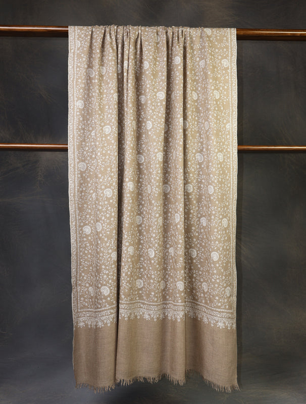 3 yard Natural Jali Embroidery Cashmere Pashmina Shawl