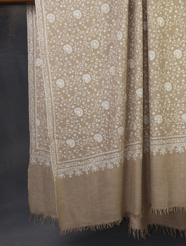 3 yard Natural Jali Embroidery Cashmere Pashmina Shawl