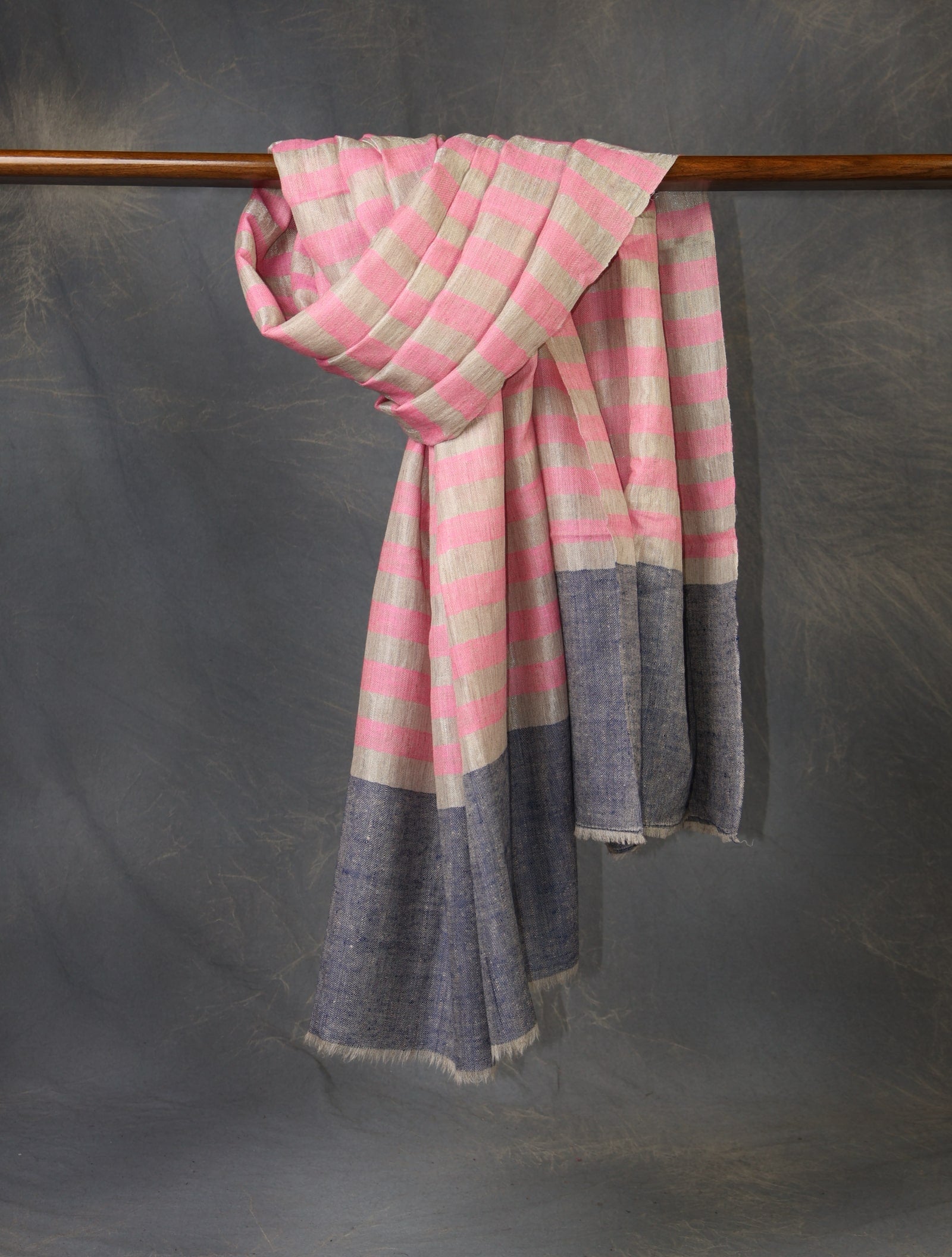 baby pink and natural zari plaid shawl