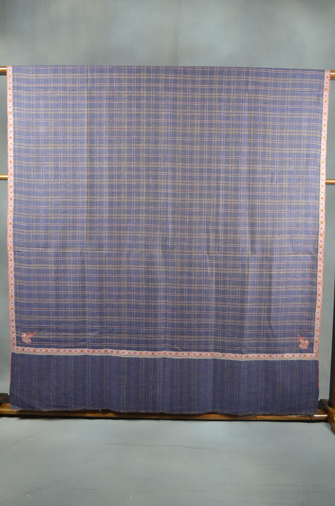 3 Yard Reversible Pashmina Border Embroidery Shawl in Check & Plain Base
