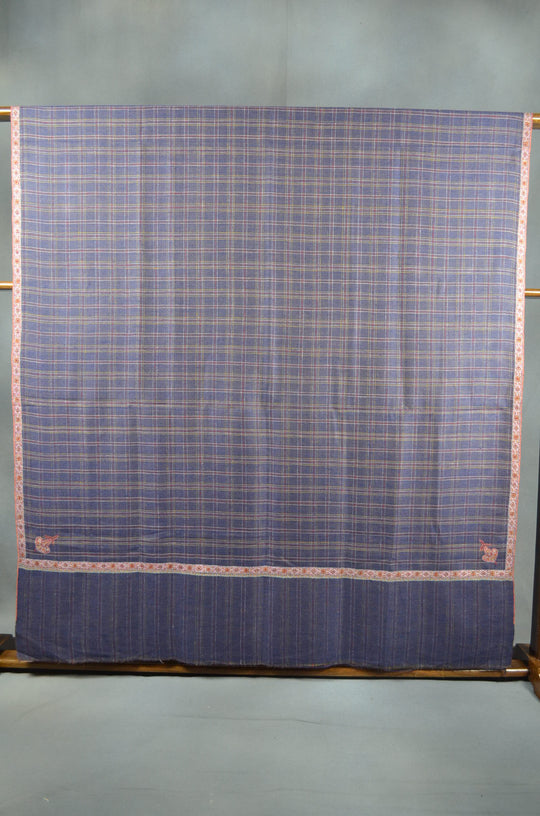 3 Yard Reversible Pashmina Border Embroidery Shawl in Check & Plain Base