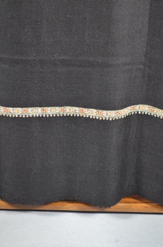 3 Yard Pashmina Border Embroidery Shawl in Black Base