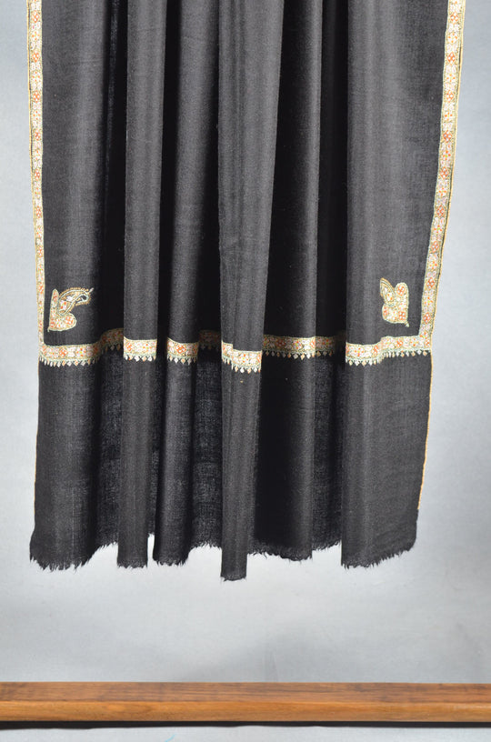 3 Yard Pashmina Border Embroidery Shawl in Black Base