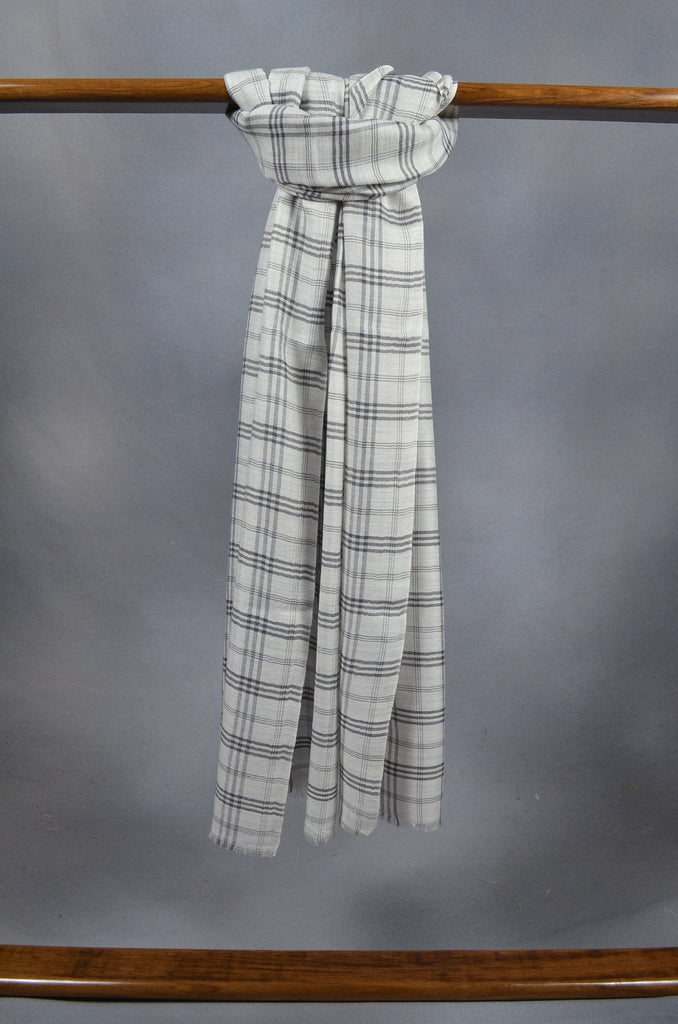 Un Dyed Natural Check Merino & Silk Scarf