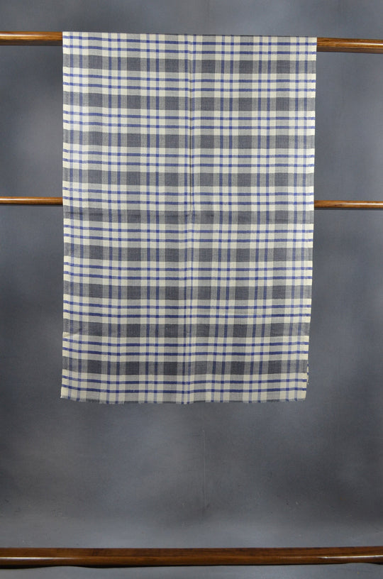 Ivory Blue & Black check Merino Scarf