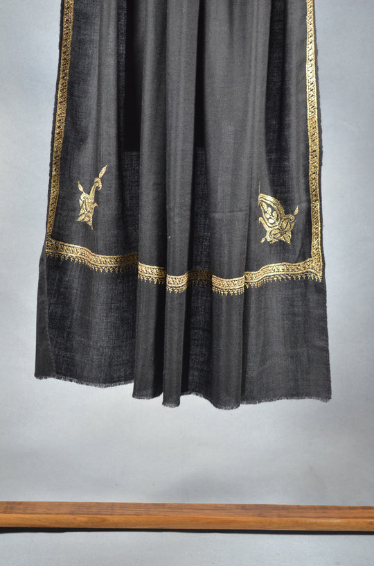 3 Yard Pashmina Border Tilla Embroidery Shawl in Black Base